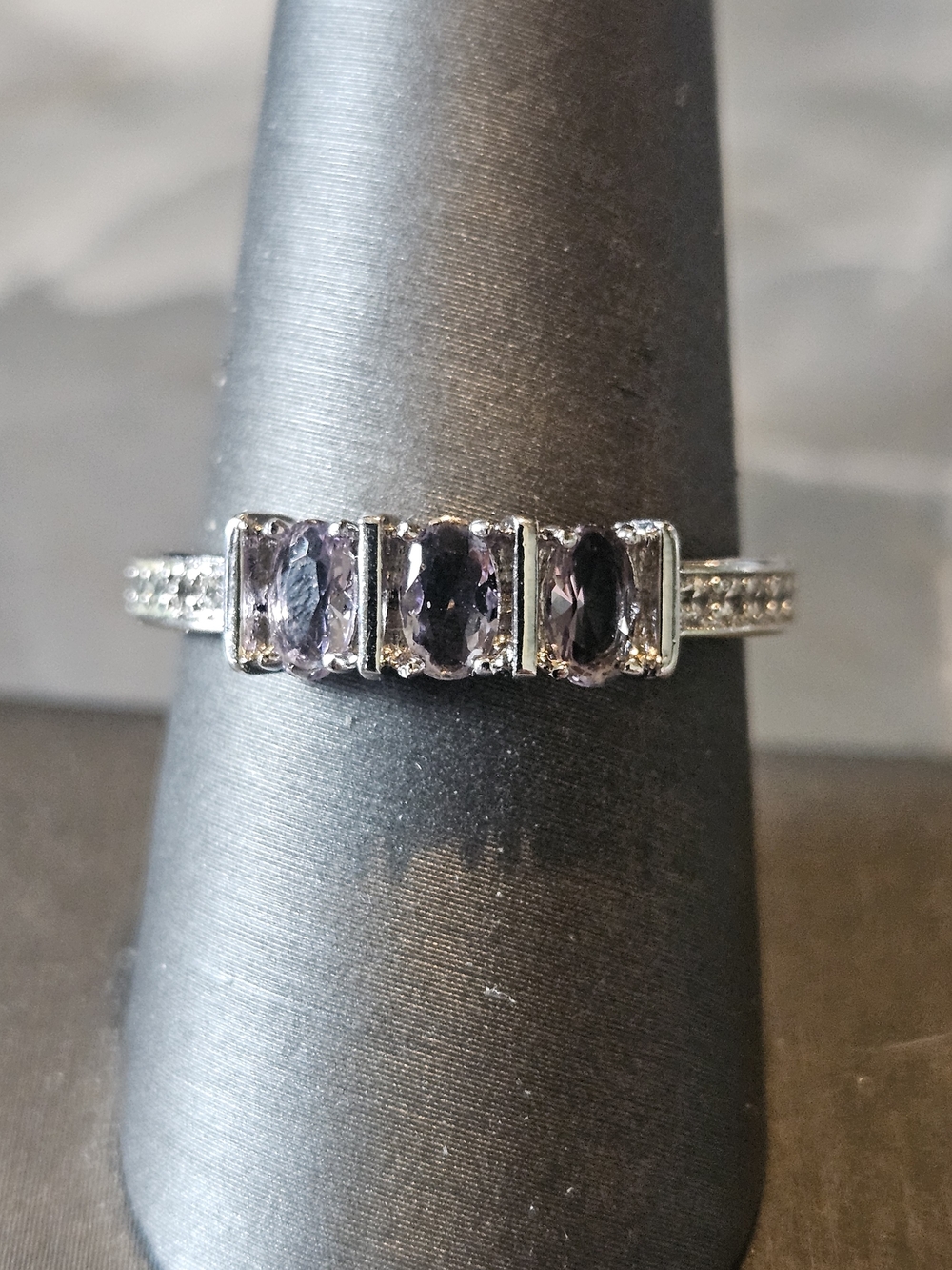 Bomb Party Three-Stone Purple Gem and Pavé Band Ring - Women's Jewelry